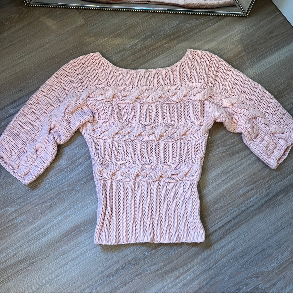bebe Blush Pink Cable Knit Scoop Neck Sweater